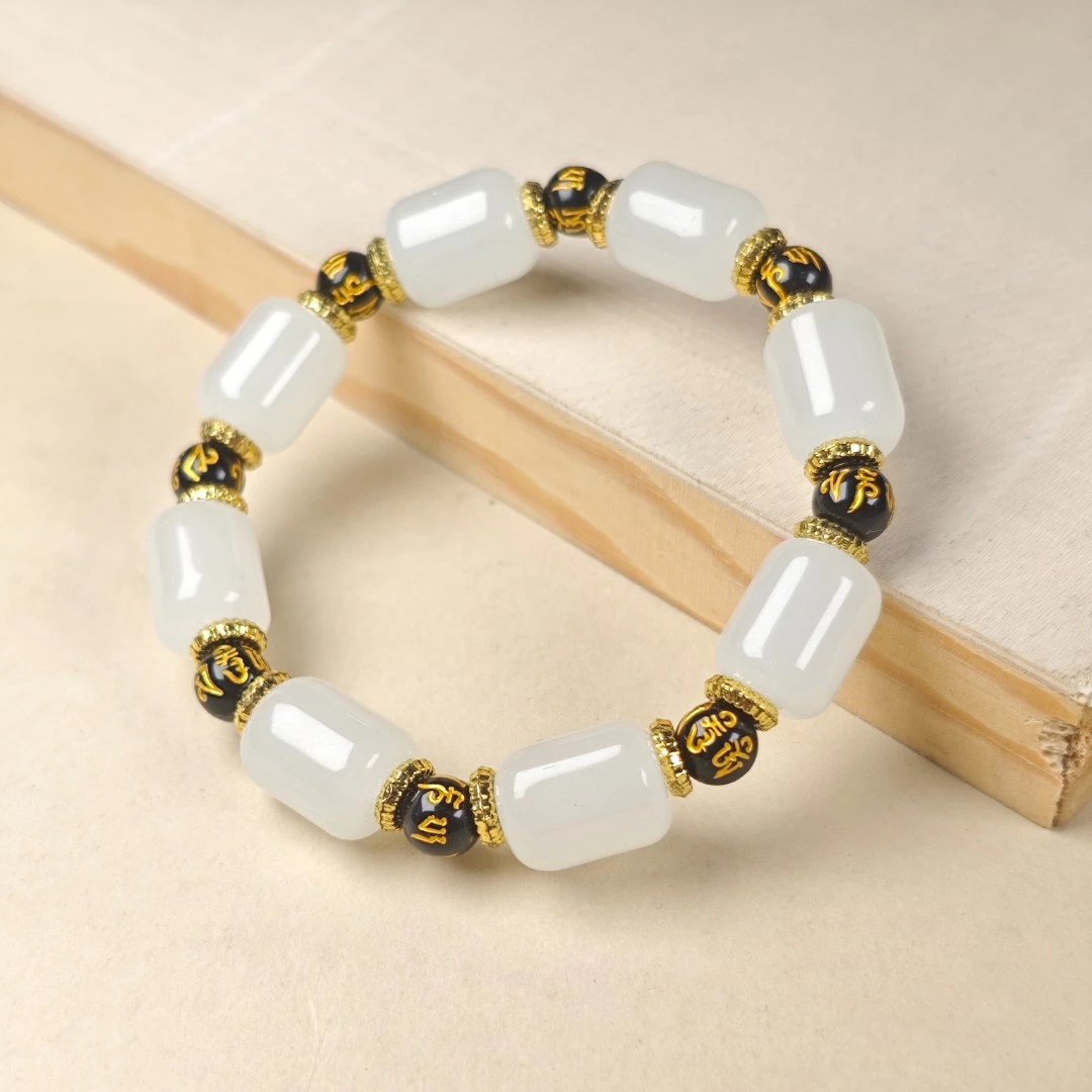 【福满满珠宝】M031-冰川白精美设计款白桶珠手串-多样性发其一