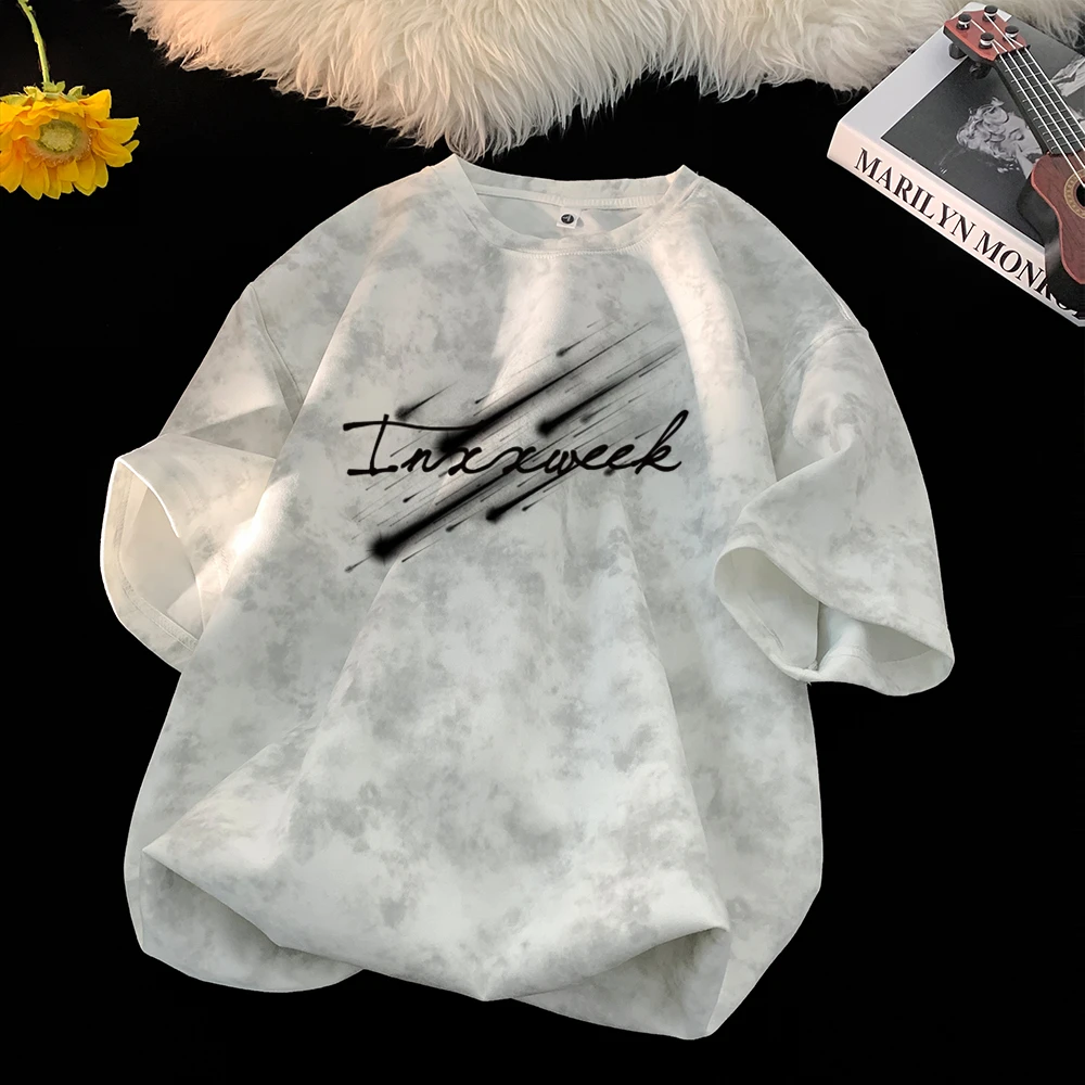 美式扎染短袖t恤男夏季印花潮牌ins宽松圆领美式短袖t恤男男生