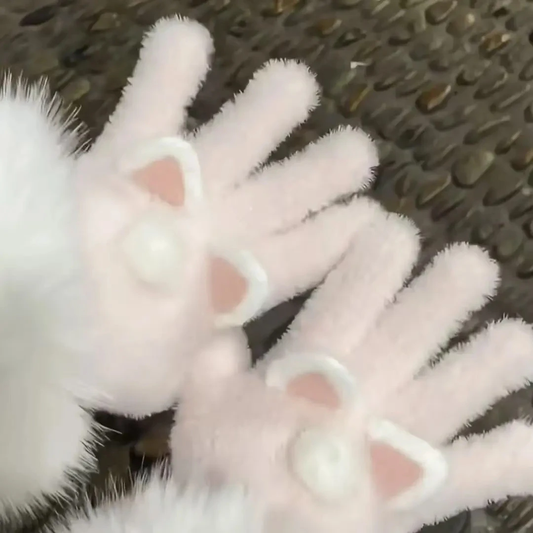 萌宠耳朵·原创可爱小猫毛绒兔子保暖手套女冬少女心礼物不触屏