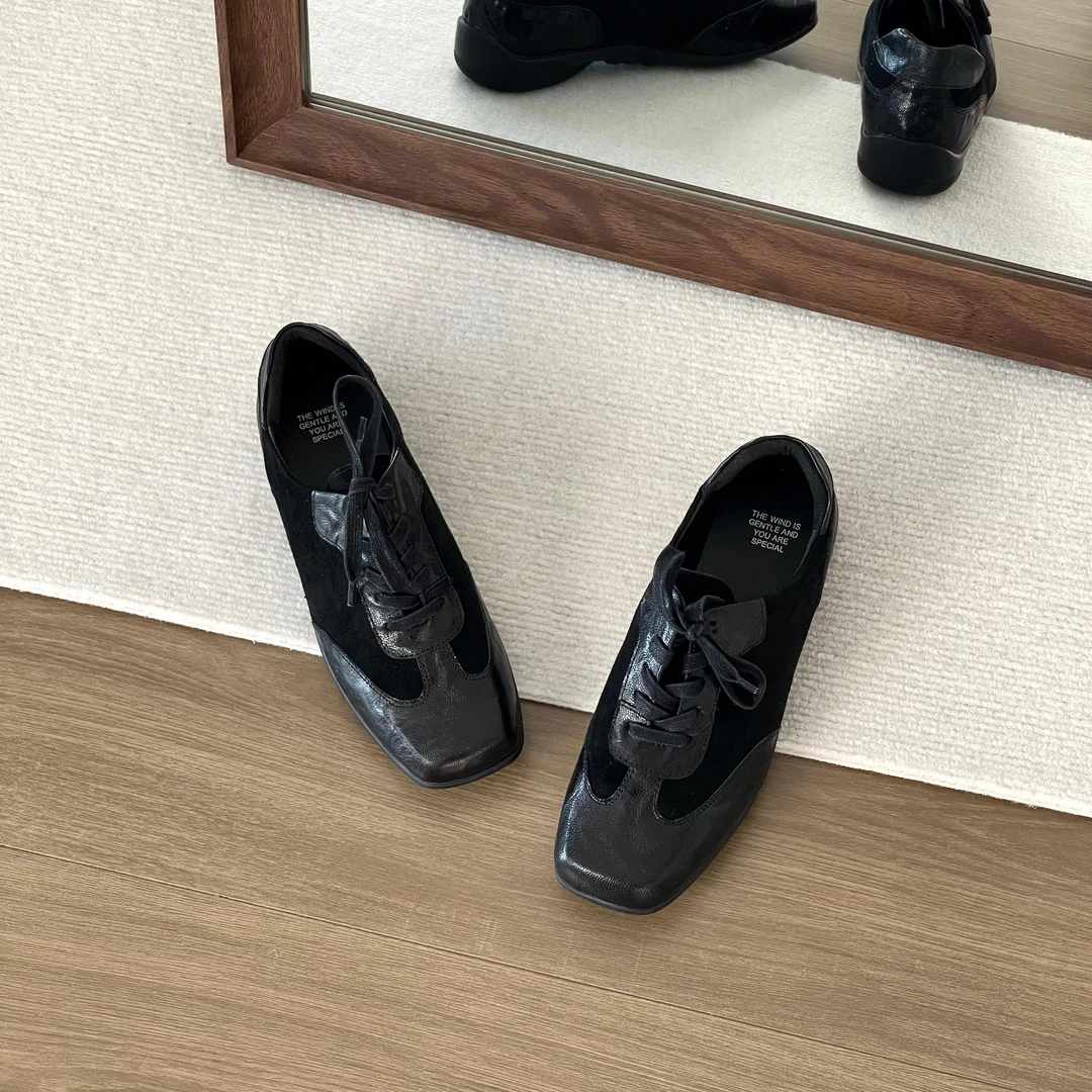 HUSSLOVE 头层羊皮+羊反绒·跟高3.5CM·复古时髦百搭休闲德训单鞋