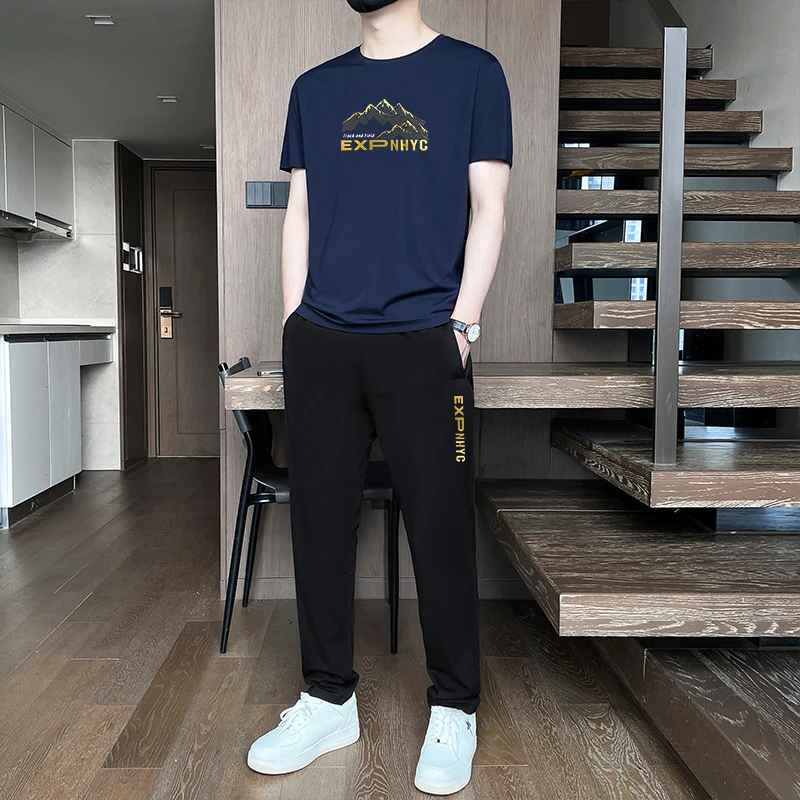 派步伦夏季男薄款套装短袖休闲运动冰丝套装潮流穿搭高级感痞帅