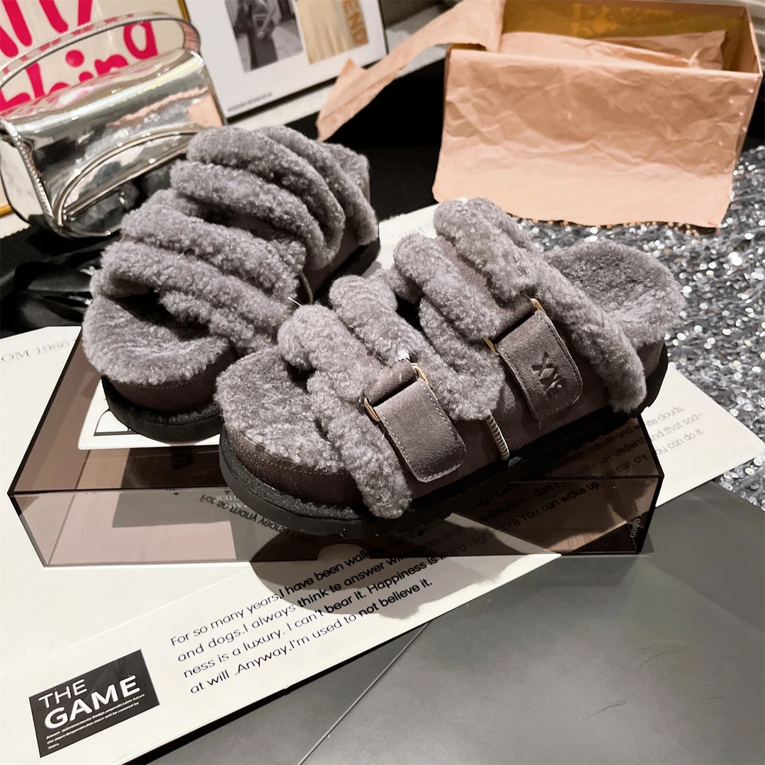 毛毛鞋厚底休闲新款小个子加绒毛毛鞋子女款秋冬加厚女鞋靴子百搭