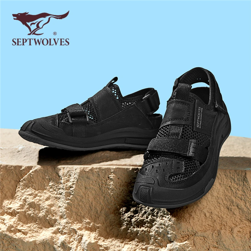 七匹狼包头沙滩鞋夏季透气镂空涉水鞋新款防滑休闲开车凉鞋男9984