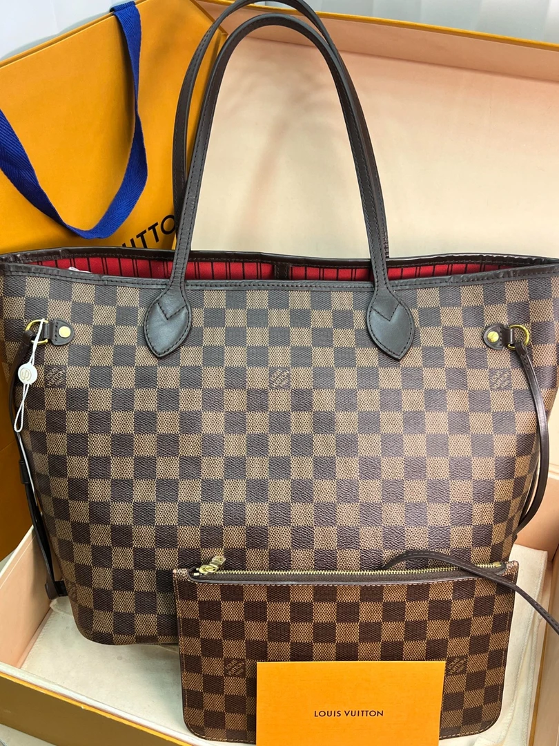 未使用 LouisVuitton/路易威登 棋盘格neverfull单肩斜挎包