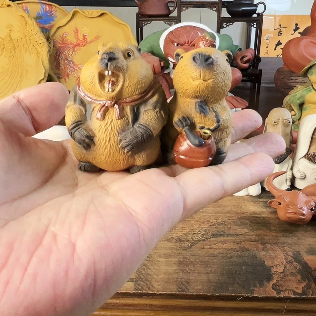 叫***几紫砂茶宠土拨鼠2个茶宠