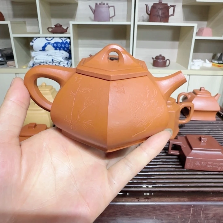 朱泥壶半手工六方石飘