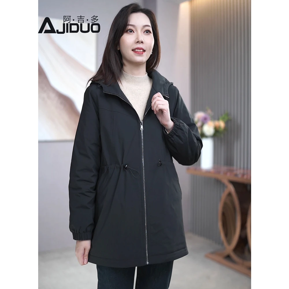 A32887百搭黑色棉服女冬季2025年保暖宽松连帽防风外套户外冲锋衣