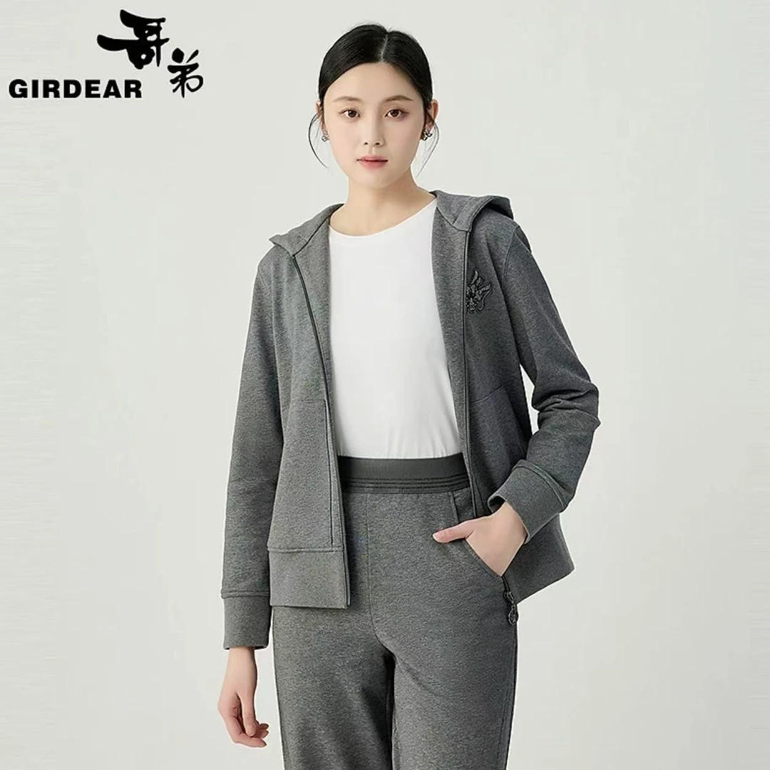 哥弟品质女装经典百搭舒适通 勤龙头连帽拉链休闲外套1400801