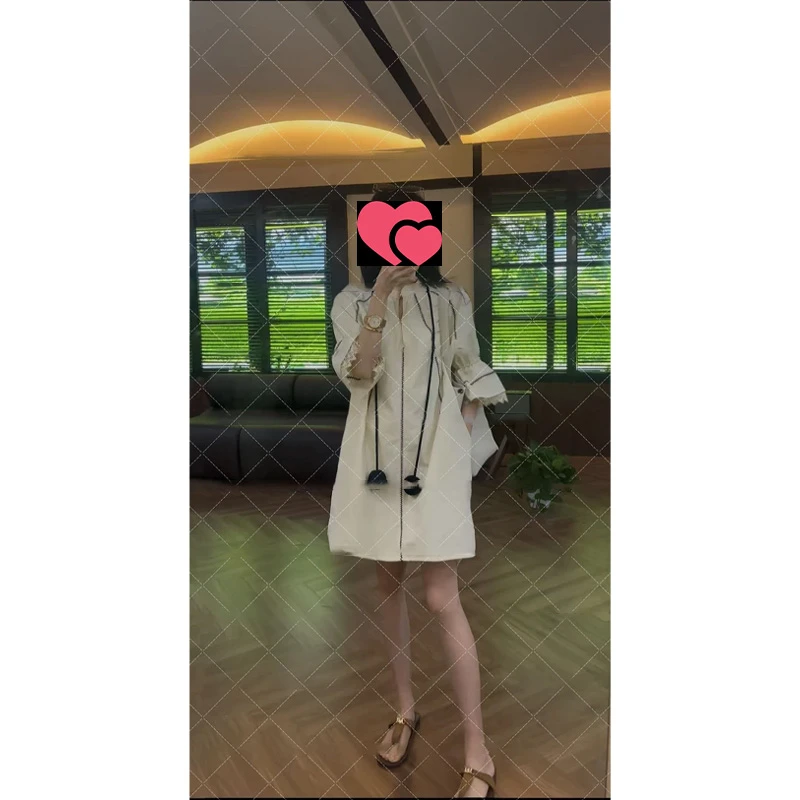 运费补贴 走秀款条纹v领套头连衣裙 女款 象牙白