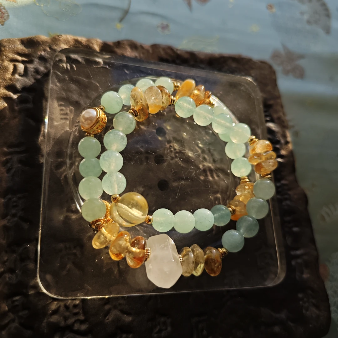 071314手工串珠双层水晶手链天河石黄塔晶白水晶