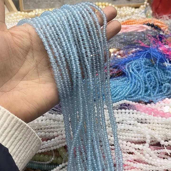 玛瑙/玉髓珠宝半成品未镶嵌一条4mm海蓝宝