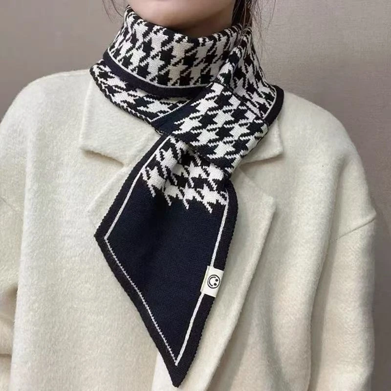 秋冬季针织护颈小围巾女2025新款千鸟格懒人围脖春秋脖套保暖百搭