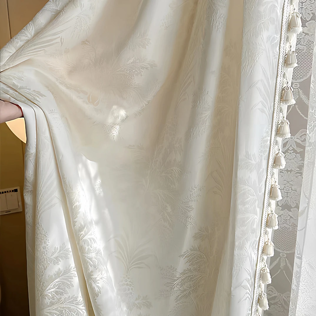 丽舍法式轻奢奶油风浮雕金丝提花纱帘客厅餐厅阳台卧室飘窗帘定制
