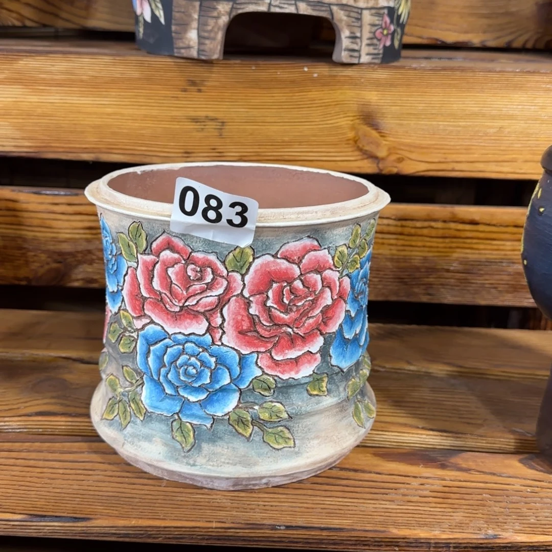 083玫瑰手绘陶瓷花盆