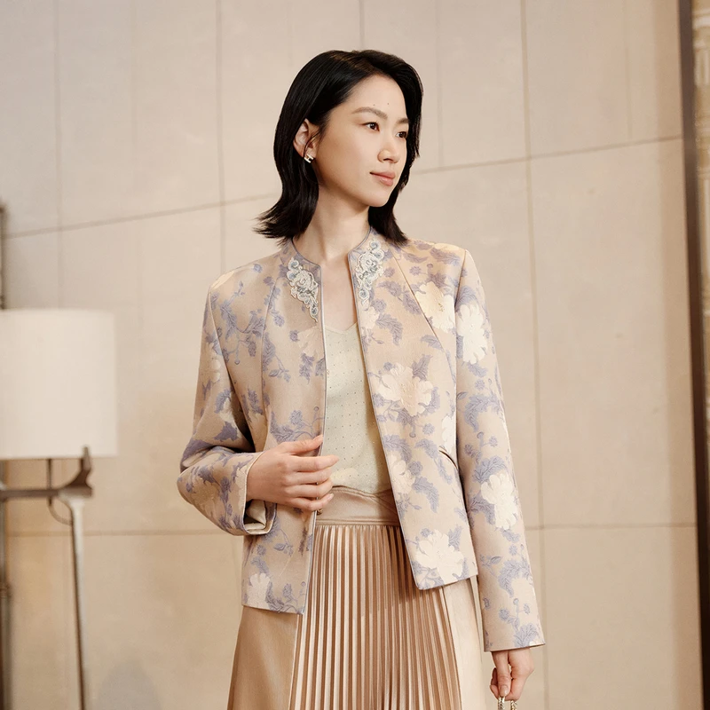 EP雅莹高端系列 桑蚕丝重工提花肌理感国风外套 2025春新款1203A