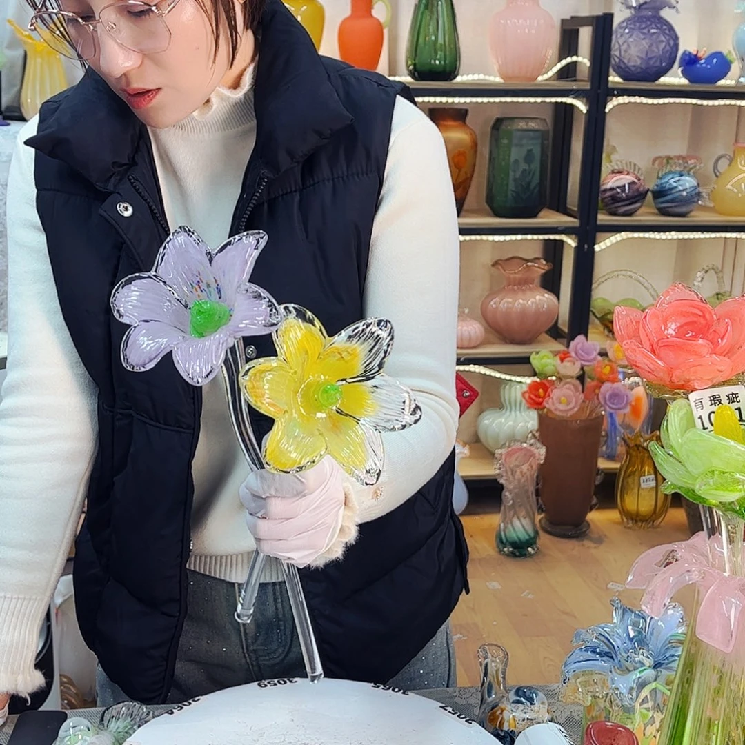 2朵野百合 短杆福利家悦琉璃工艺品