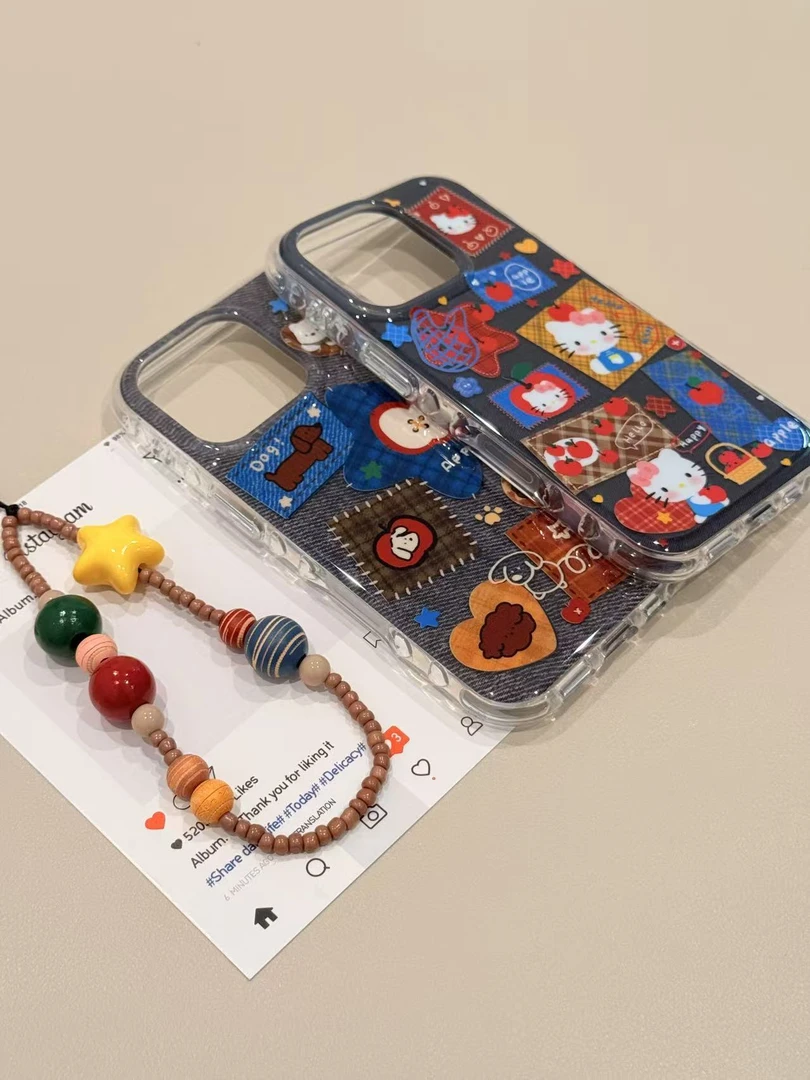 IMD圆边拼接牛仔腊肠kt卡通包相机键可爱适用苹果16/15/14promax