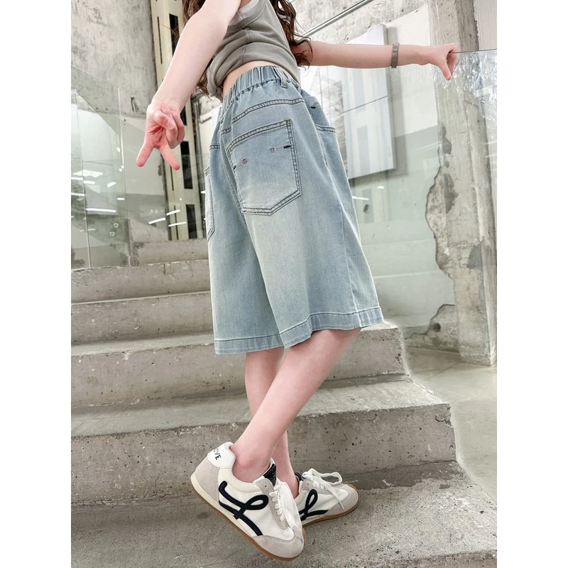 全棉时代女童夏季薄款裤子女大童夏装中裤儿童五分裤初中生夏天牛