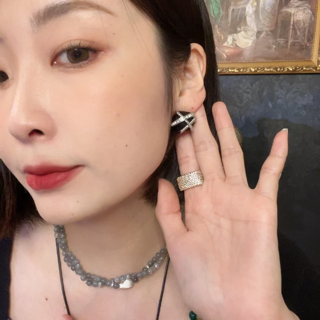 黄铜琉璃925银耳饰