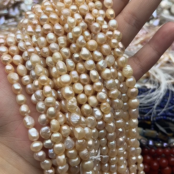 玛瑙/玉髓未镶嵌珠宝半成品一条7mm左右香槟巴洛克珍珠