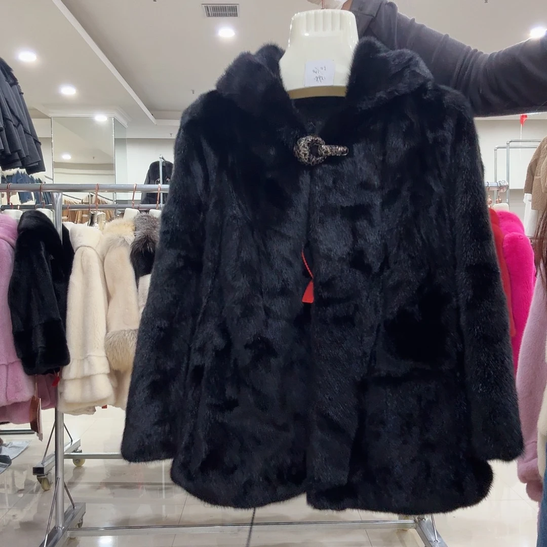 黑色连帽款貂皮yh0128