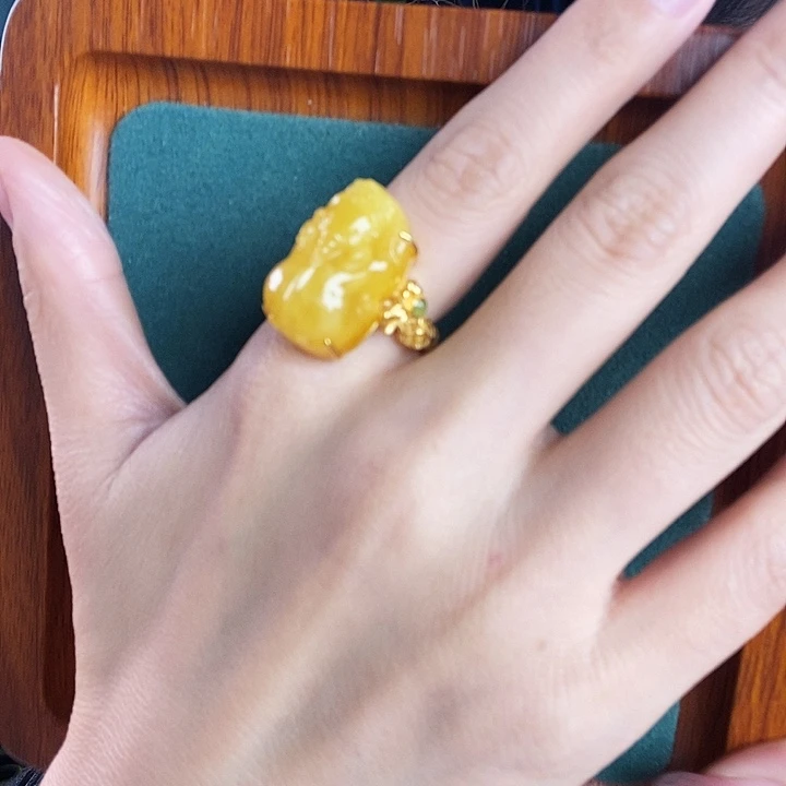 银S925镶嵌蜜蜡戒指戒指