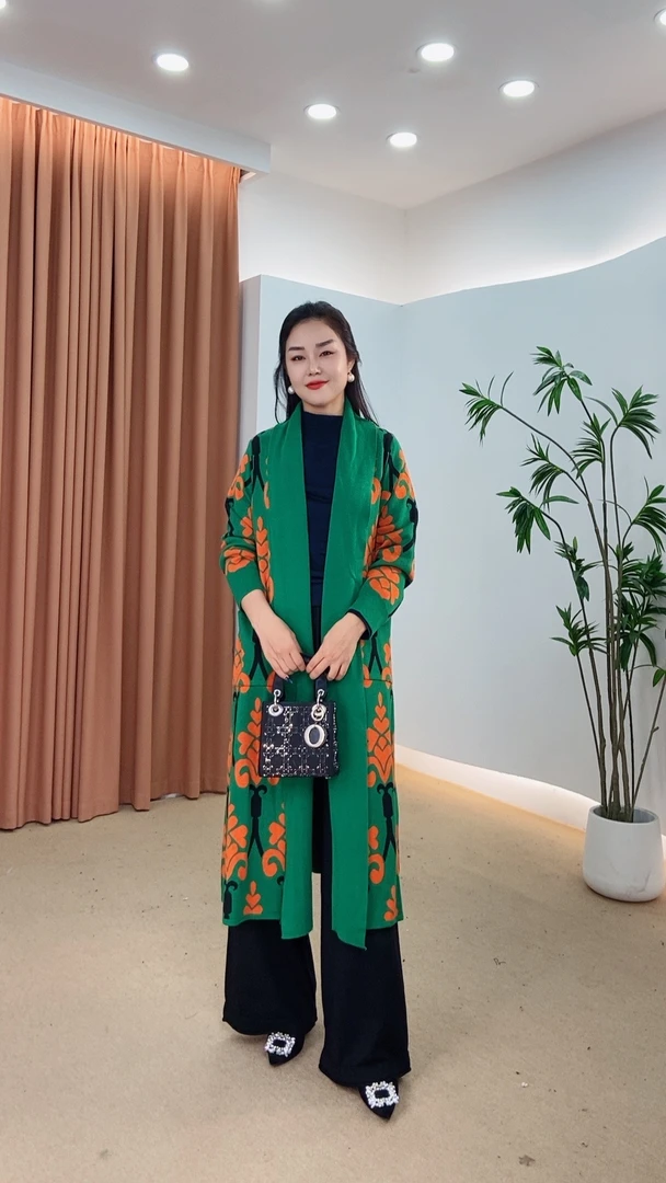 647外套秋冬季时尚针织提花长袖长款百搭显瘦妈妈装