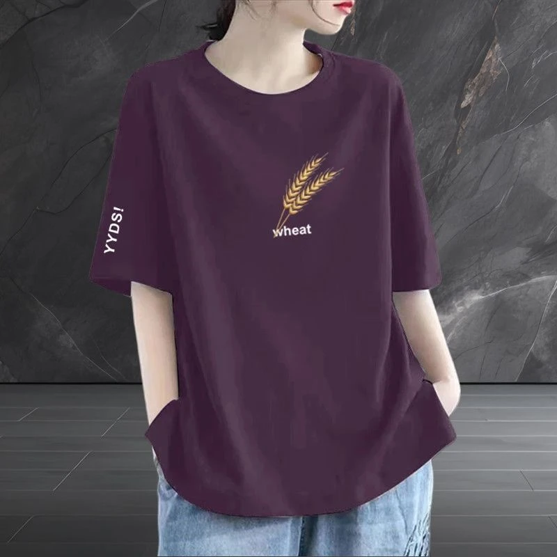 啄木鸟【优质纯棉】新款宽松百搭大码中长款纯棉印花短袖T恤韩版