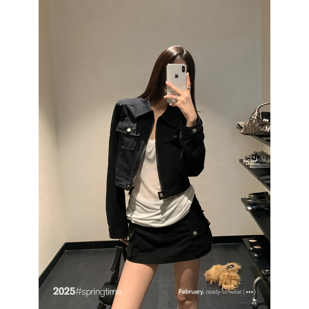 SUNONEONE 工装时尚套装女春季短款外套长裤半裙三件套D0073A