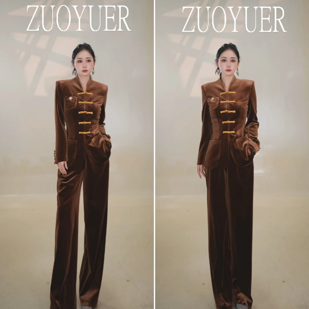 【ZYE】冬季厚款中国风西装套装休闲风开衫中式时尚套装25957