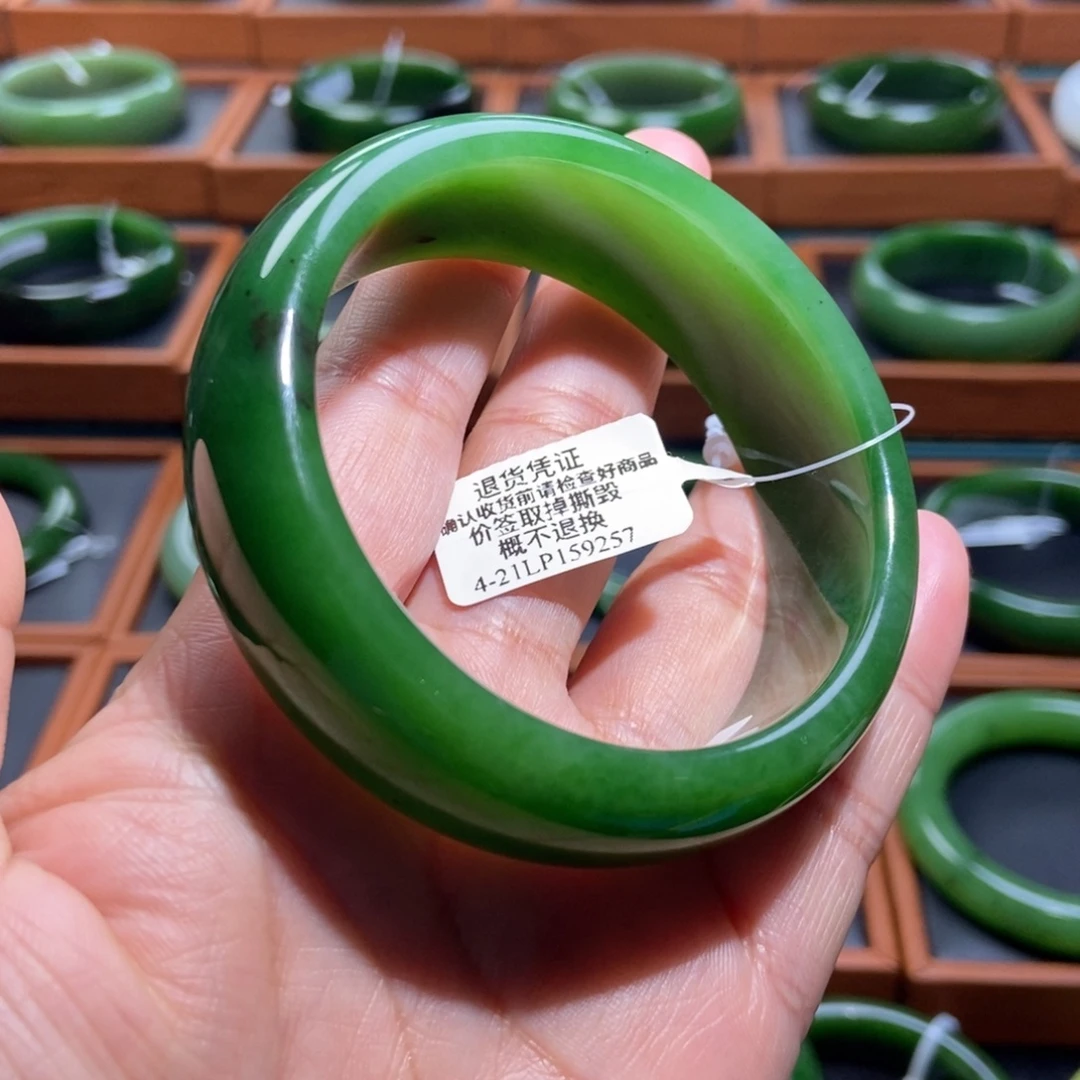 和田玉（碧玉）未镶嵌手镯辣绿5657