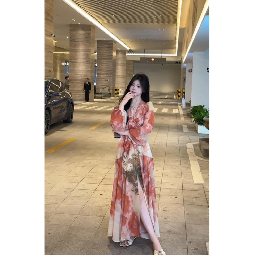 【浪漫繁花 】粉色海边度假气质轻奢连衣裙2025年春季法式长裙裙子