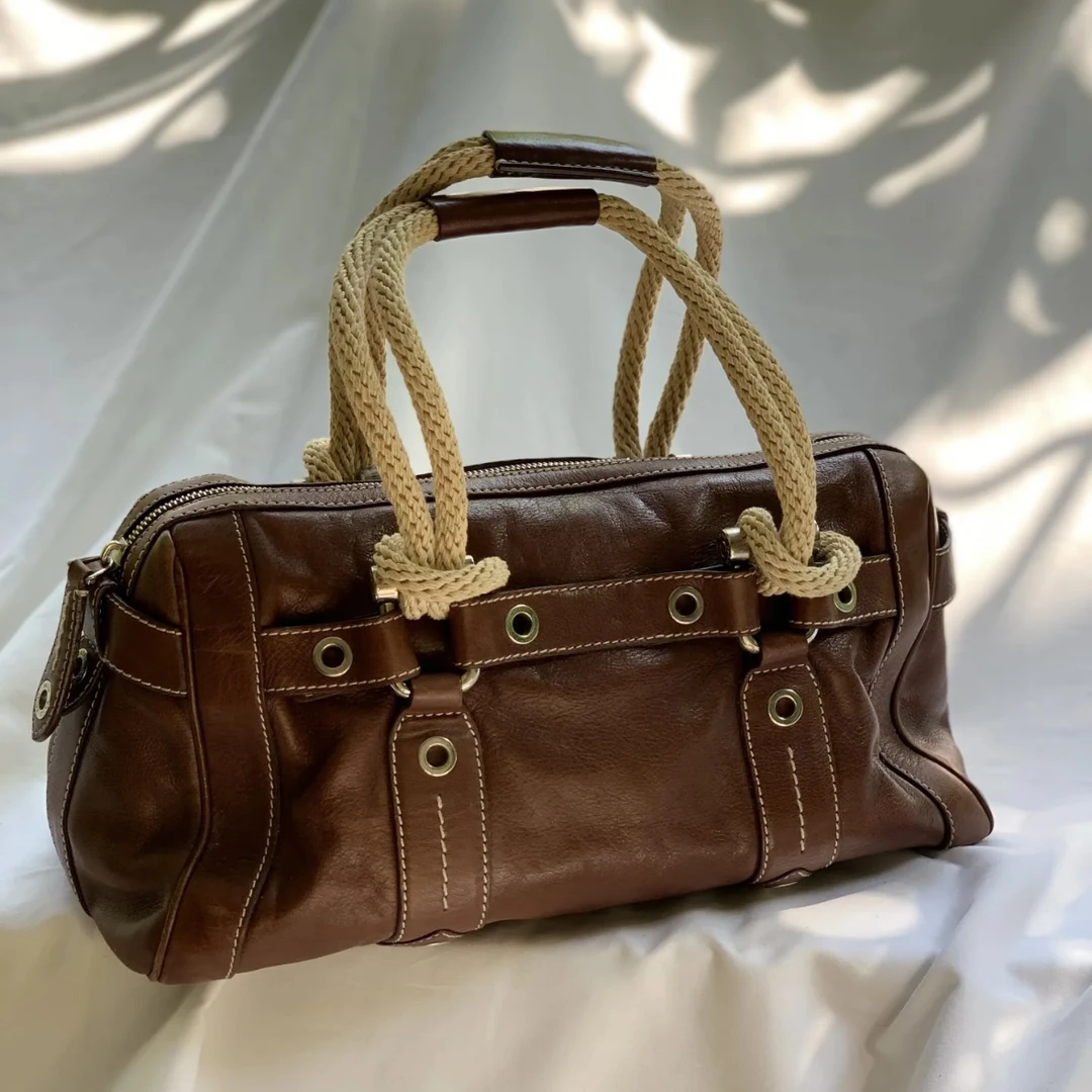 古着波士顿托特包单肩包腋下单肩简约风棕色女士斜挎款肩包通勤风