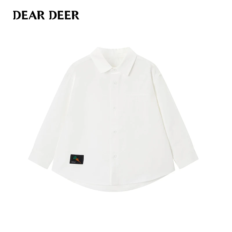 【直播清】迪迪鹿男大童春秋季白色长袖衬衫C123111101