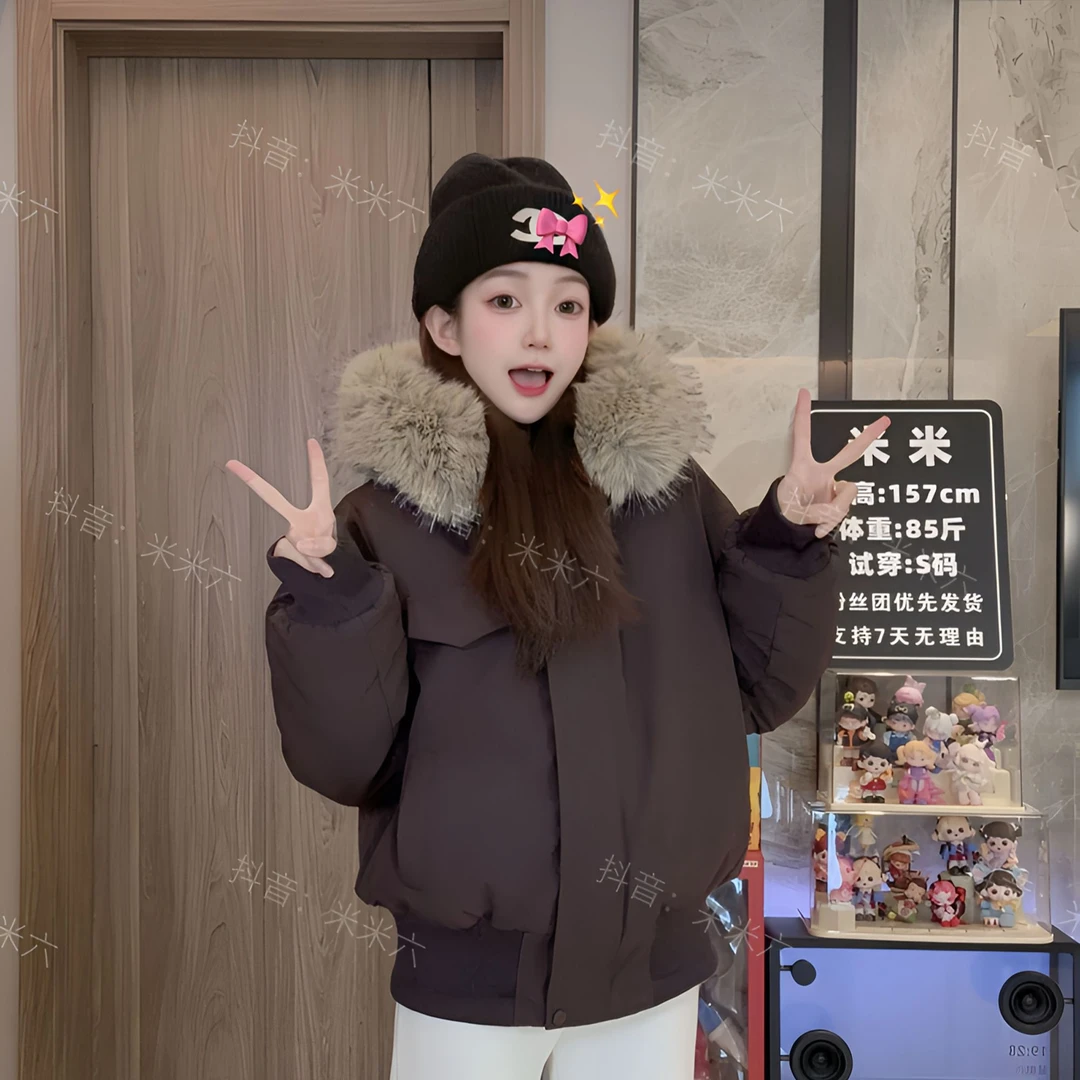 2025冬季新款最新美式大毛领连帽休闲加厚加绒百搭派克服25115