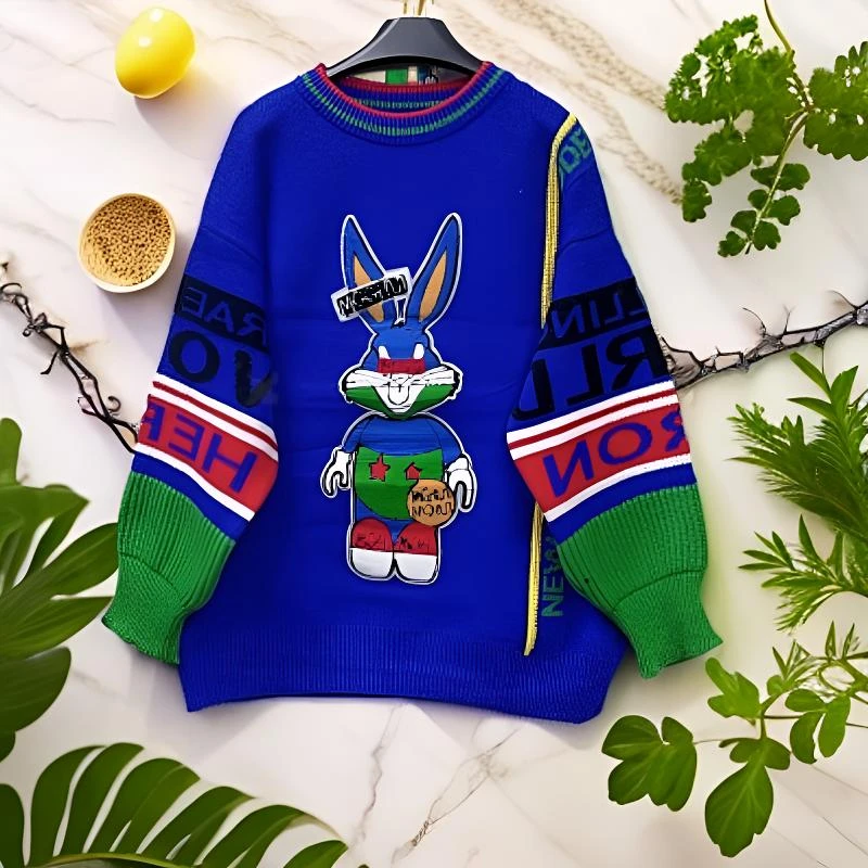 120-180斤 衣长70胸围120 重工兔八哥毛巾绣潮牌毛衣