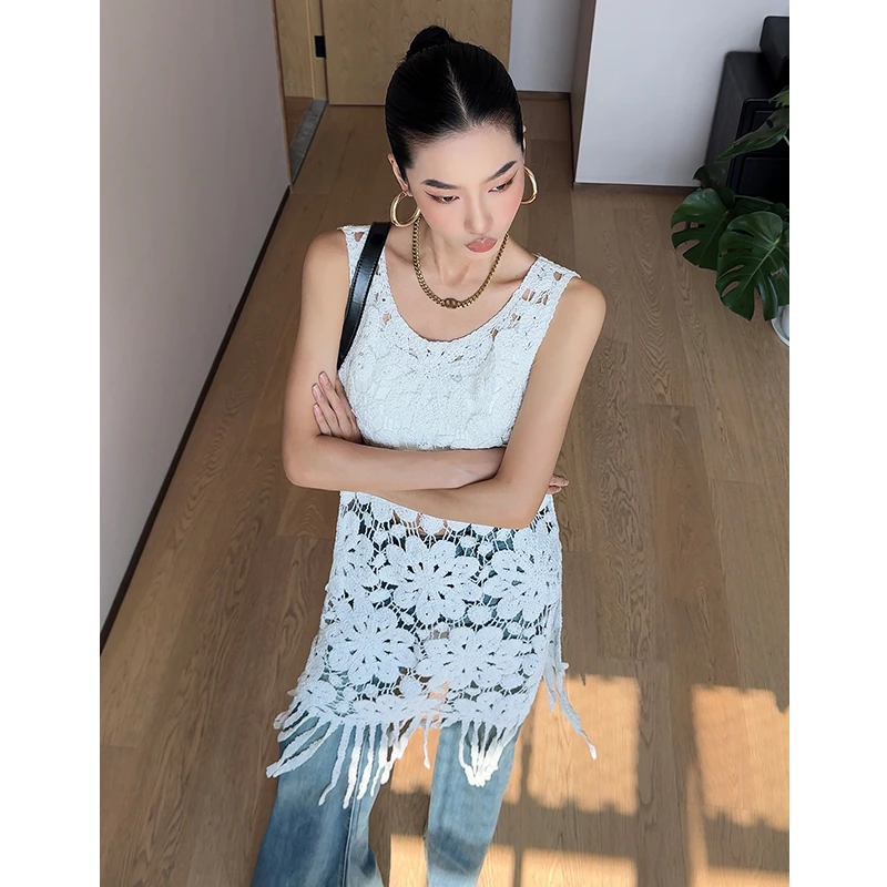 【假日】轻奢小众高级感波西米亚风编织钩花长款叠穿内搭背心罩衫