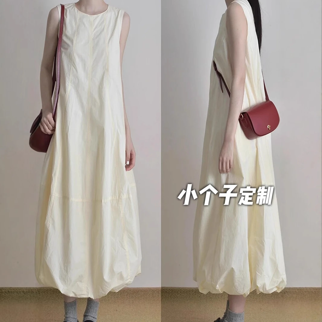 150小矮个子法式无袖花苞连衣裙女夏季设计感宽松慵懒蓬蓬背心