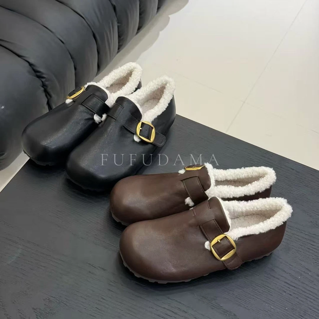 【胖福福大码女鞋】时尚百搭加绒毛毛鞋豆豆鞋棉鞋外穿勃肯鞋