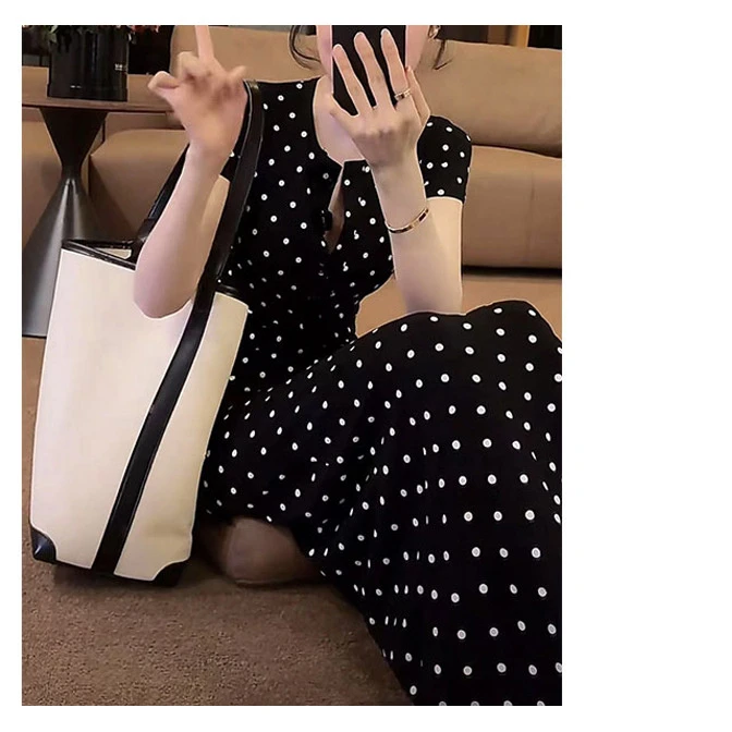 2025超好看新款女装黑色波点中长款连衣裙新款轻奢法式高级感裙