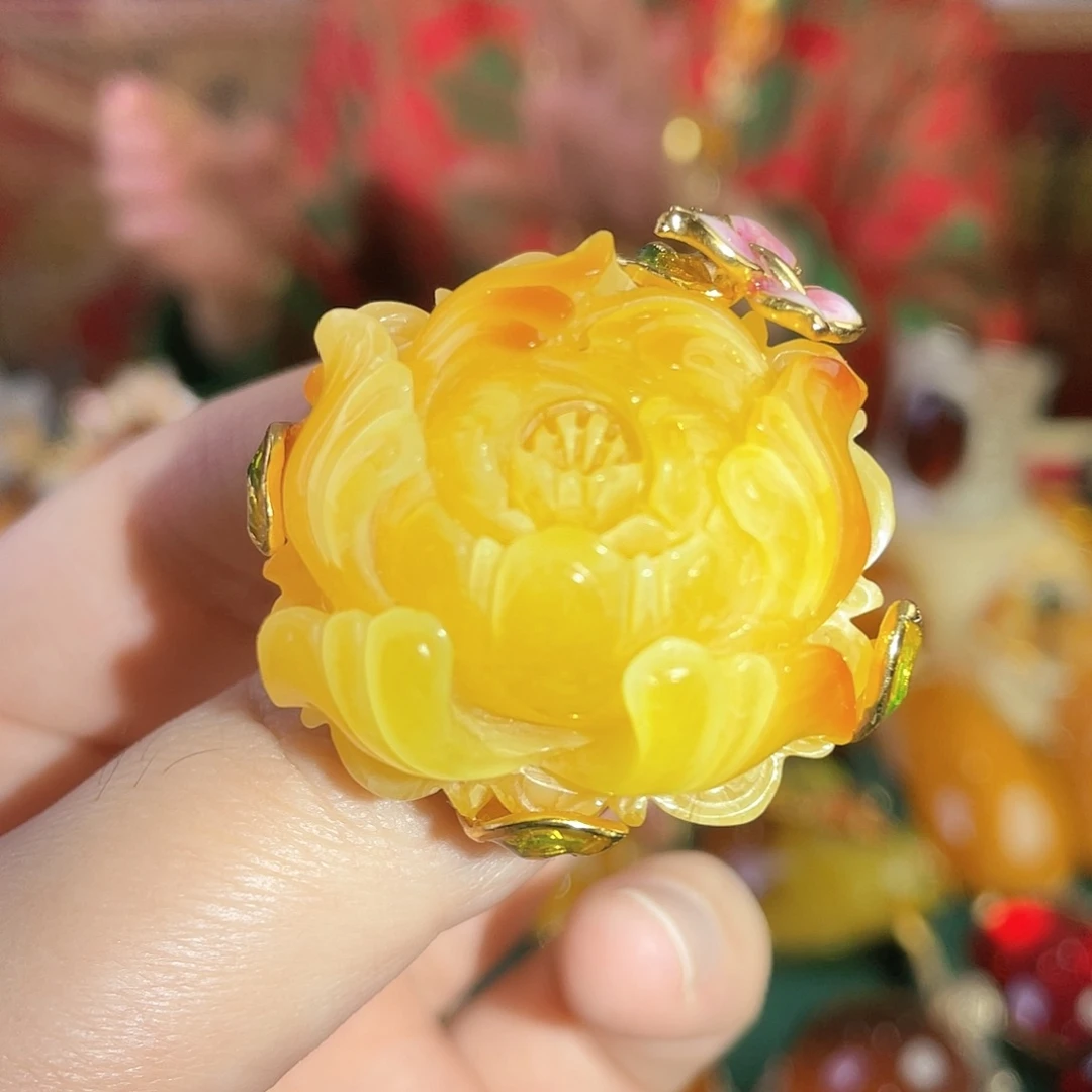 蜜蜡戒指银S925镀金镶嵌29克