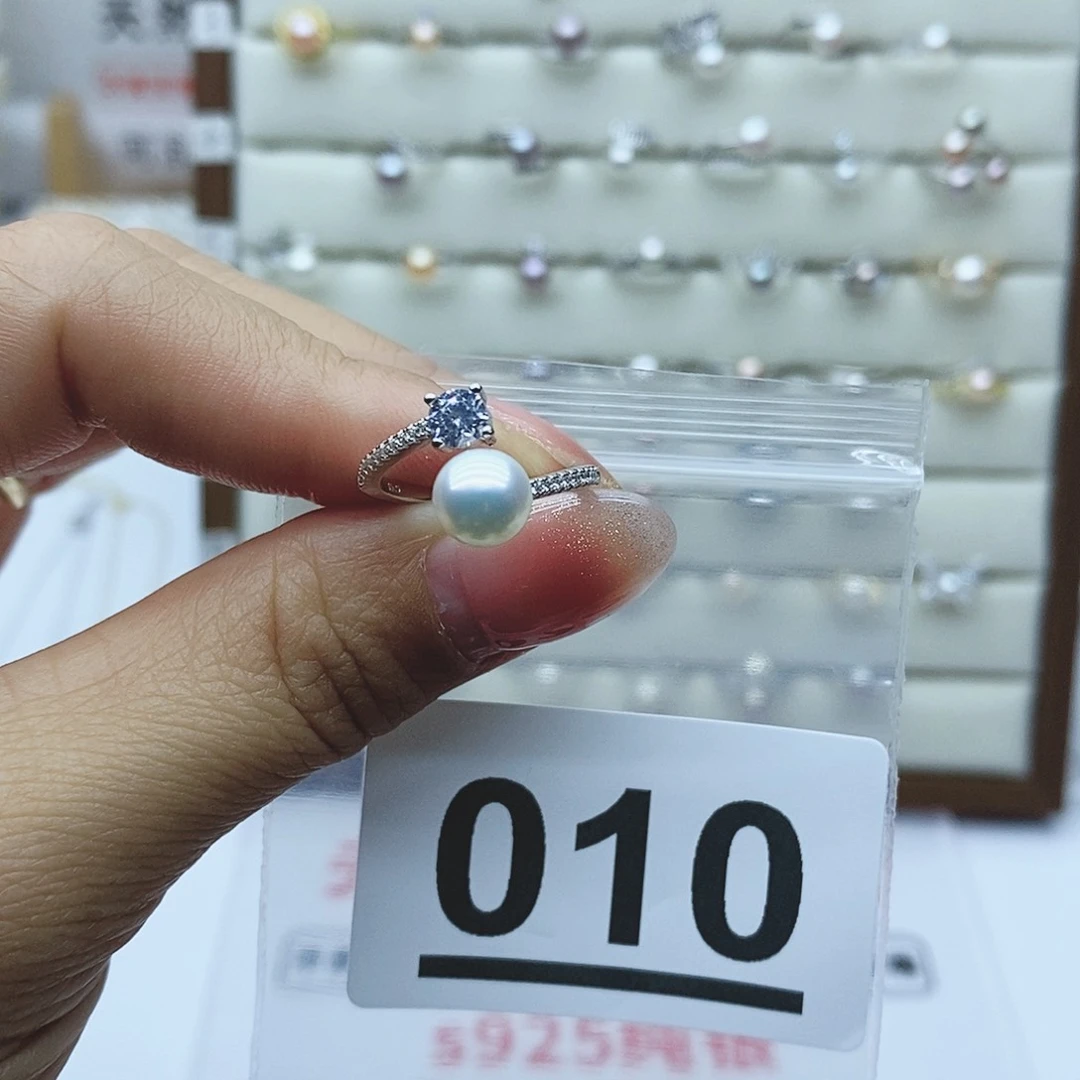淡水珍珠戒指银S925镶嵌七*010