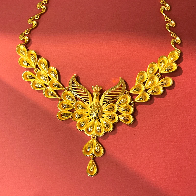 铜合金婚庆饰品 新款镀金凤凰项链新娘结婚龙凤手镯五金镀金饰品