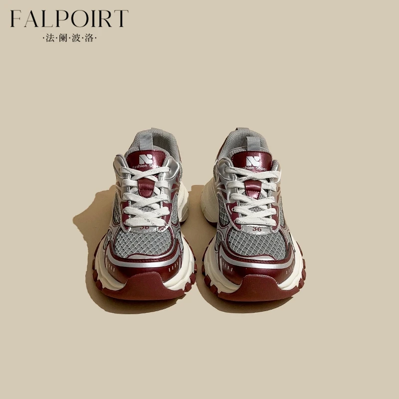 FALPOIRT韩版拼色厚底老爹鞋女真皮网面透气秋季新款休闲运动潮鞋