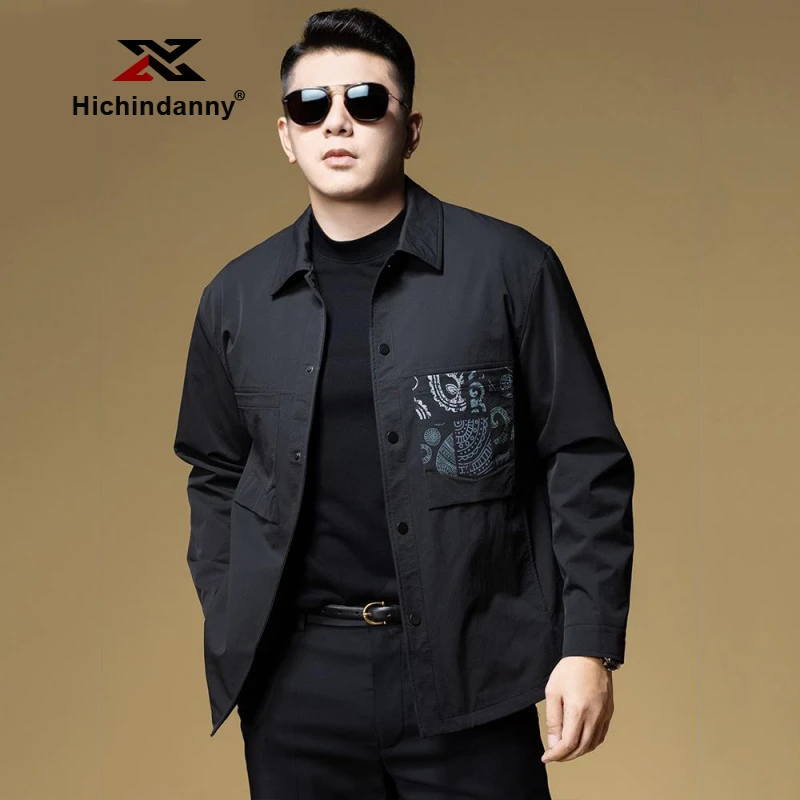 HICHIN运动夹克男士秋冬季新款印花上衣休闲翻领加绒时尚茄克外套