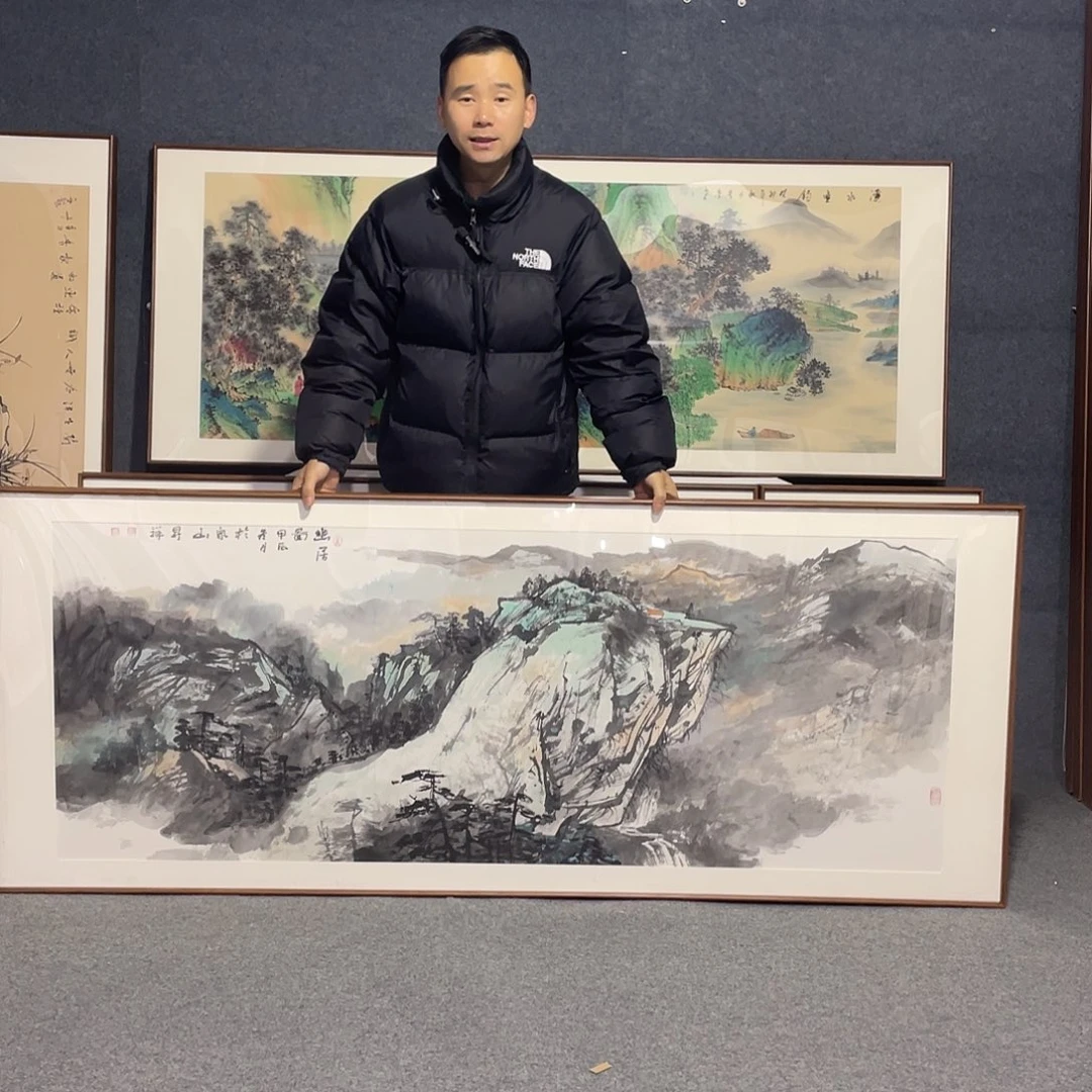 国画手绘画带框发货