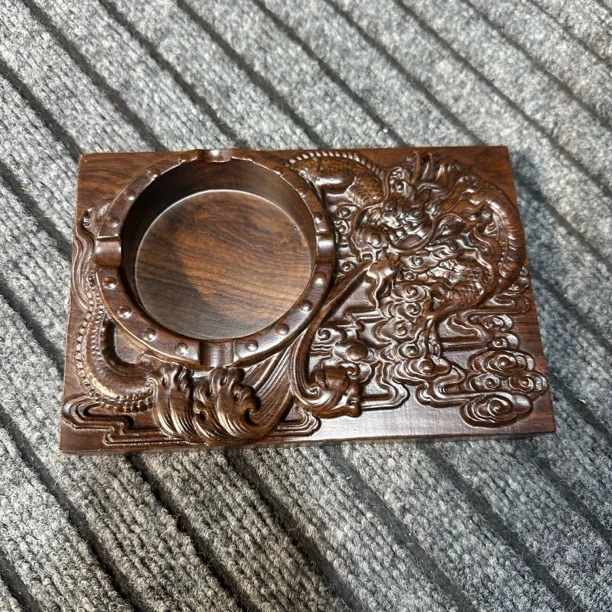黑檀木烟灰缸 精工雕刻