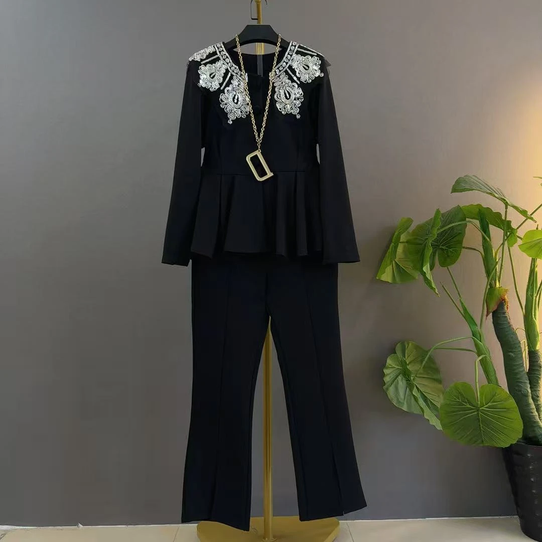 极简风气质千金风休闲风时尚套装衬衫阔腿显瘦春秋季大码胖mm套装