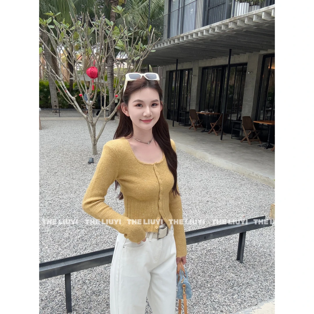 【LIUYI】春夏方领亮片针织上衣52178