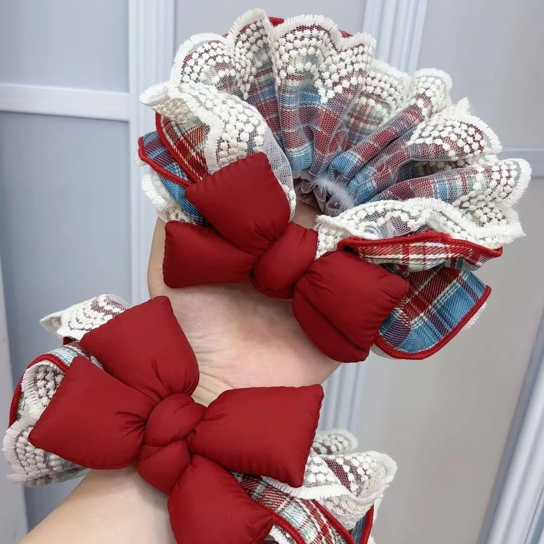 日韩甜美风女原创可爱发绳发圈缎面红色气质秋冬复古头饰网红发饰